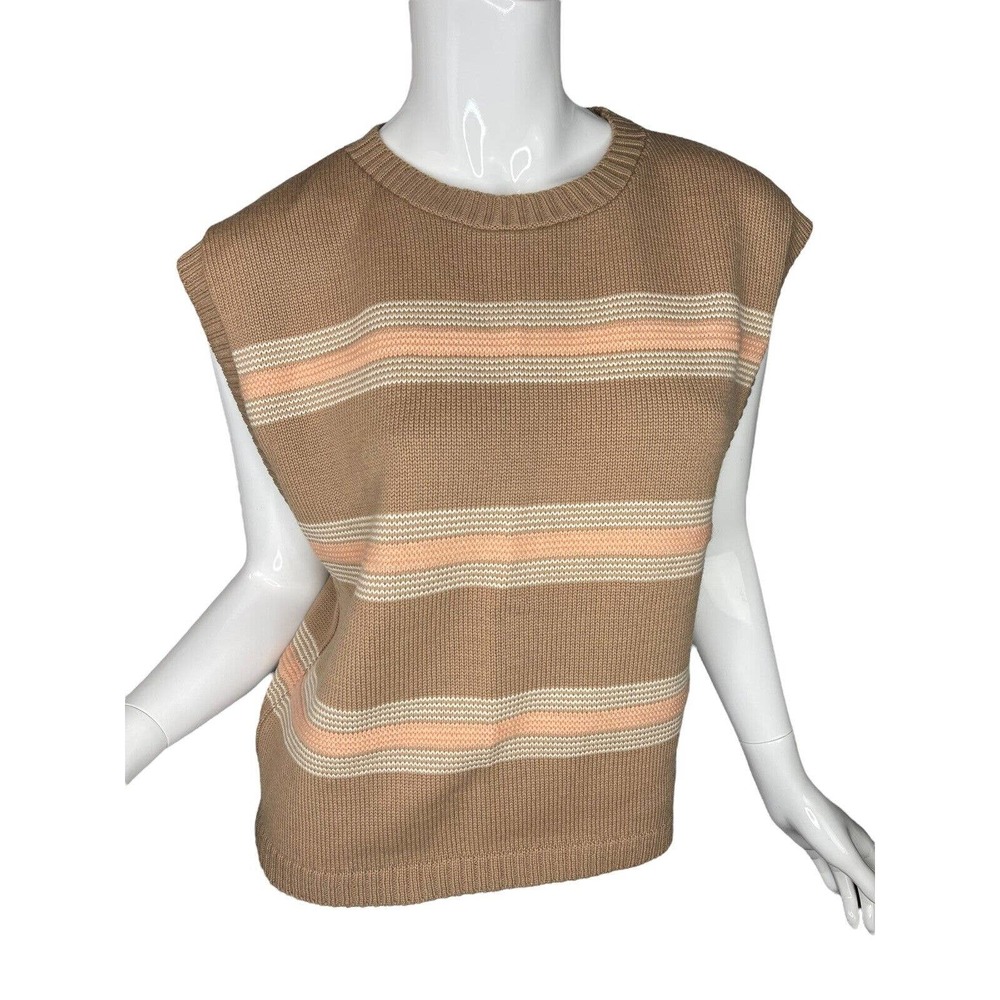MINT! Vintage Prophecy Wool Sweater Vest Size Large Tan Peach White